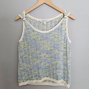 St John Sport Top Womens Size S Knit Sweater Blue Green Wool Blend Cottagecore